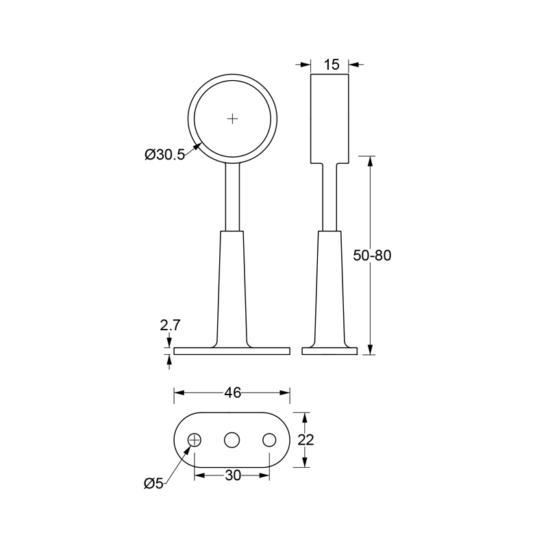 ADJUSTABLE TUBE SUPPORT D.30 - CHROME